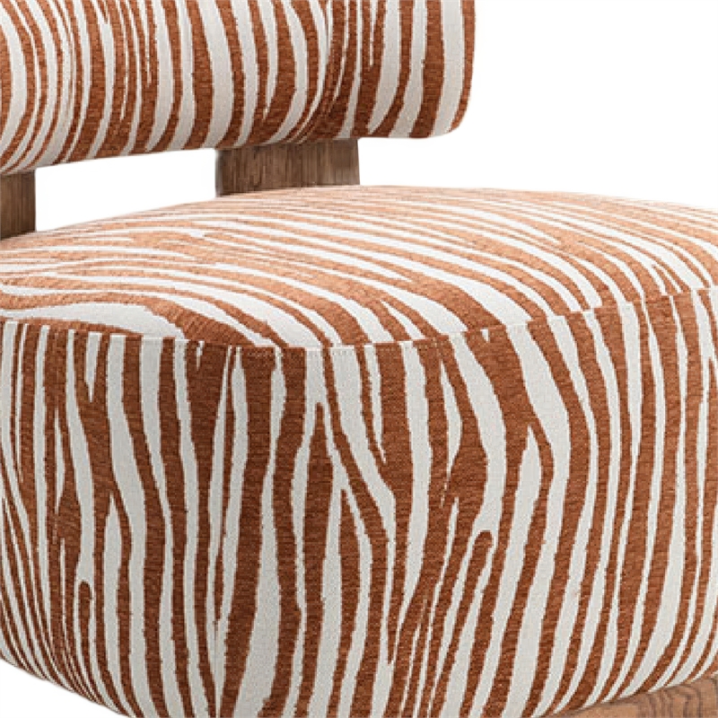 Niya Zebra Accent Chair- Cylindrical Backrest- Orange-White Chenille