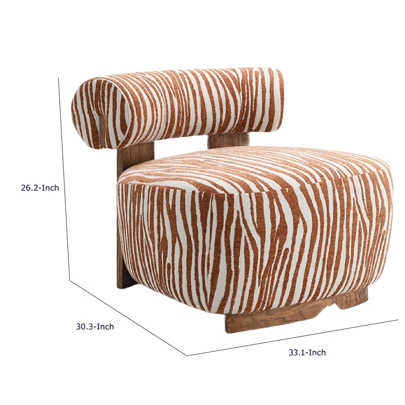 Niya Zebra Accent Chair- Cylindrical Backrest- Orange-White Chenille