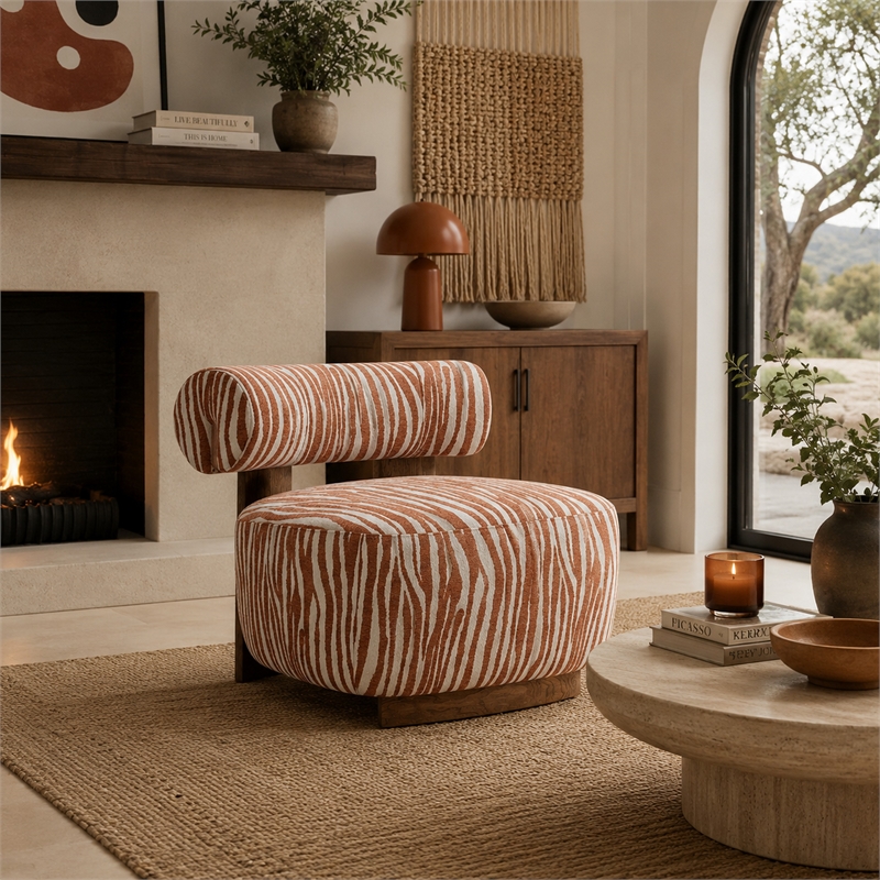 Niya Zebra Accent Chair- Cylindrical Backrest- Orange-White Chenille