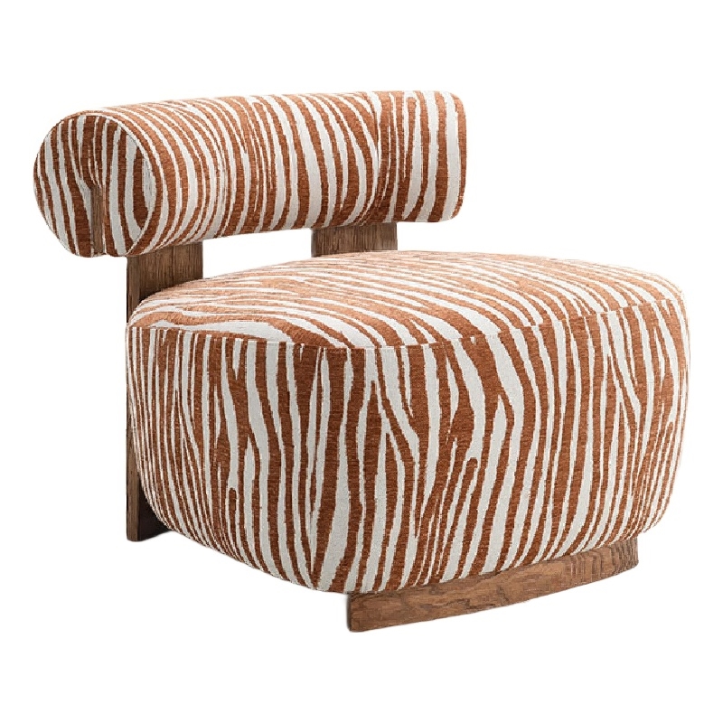 Niya Zebra Accent Chair- Cylindrical Backrest- Orange-White Chenille