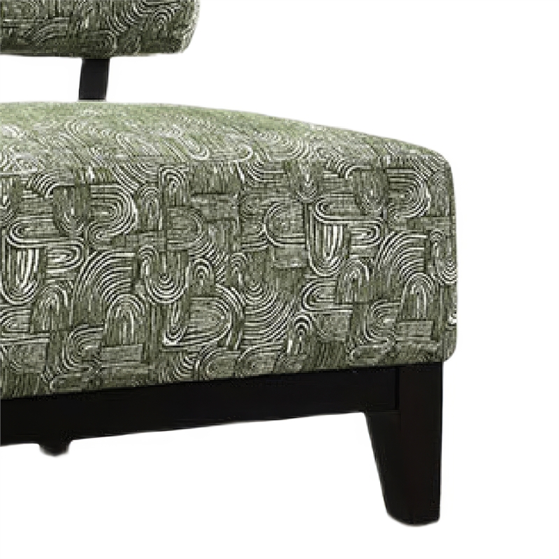 Beth Accent Chair with Angled Back- Black Wood- Green Abstract Fabric