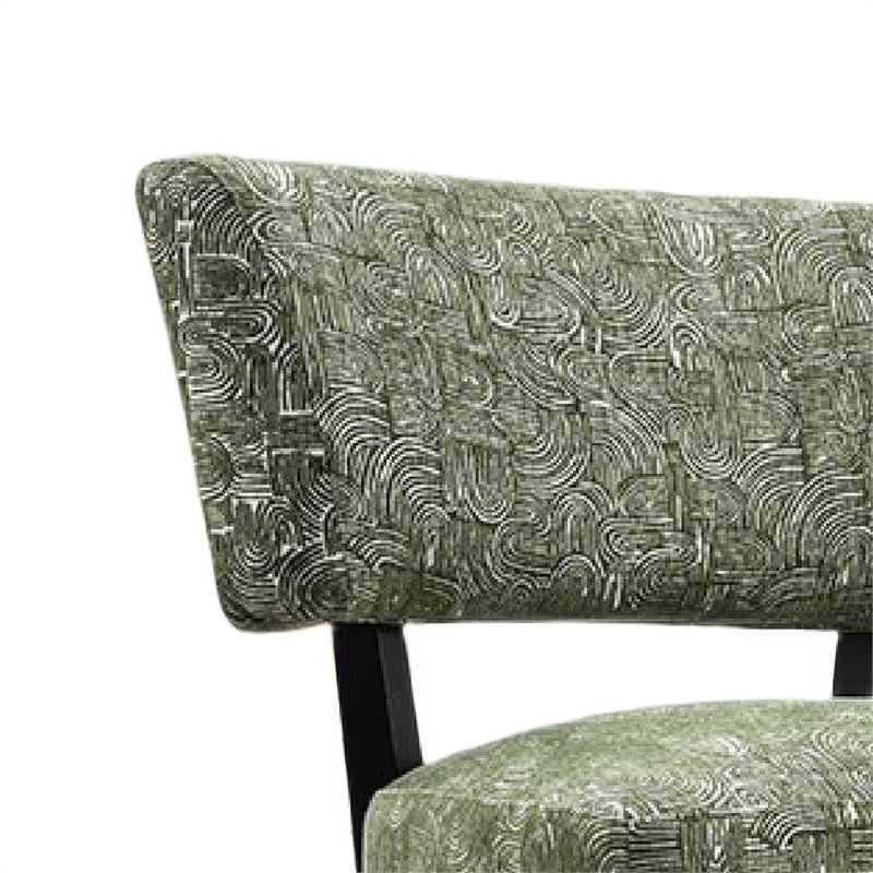 Beth Accent Chair with Angled Back- Black Wood- Green Abstract Fabric