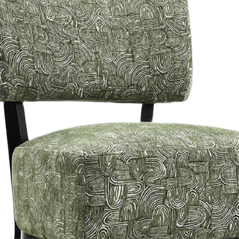 Beth Accent Chair with Angled Back- Black Wood- Green Abstract Fabric