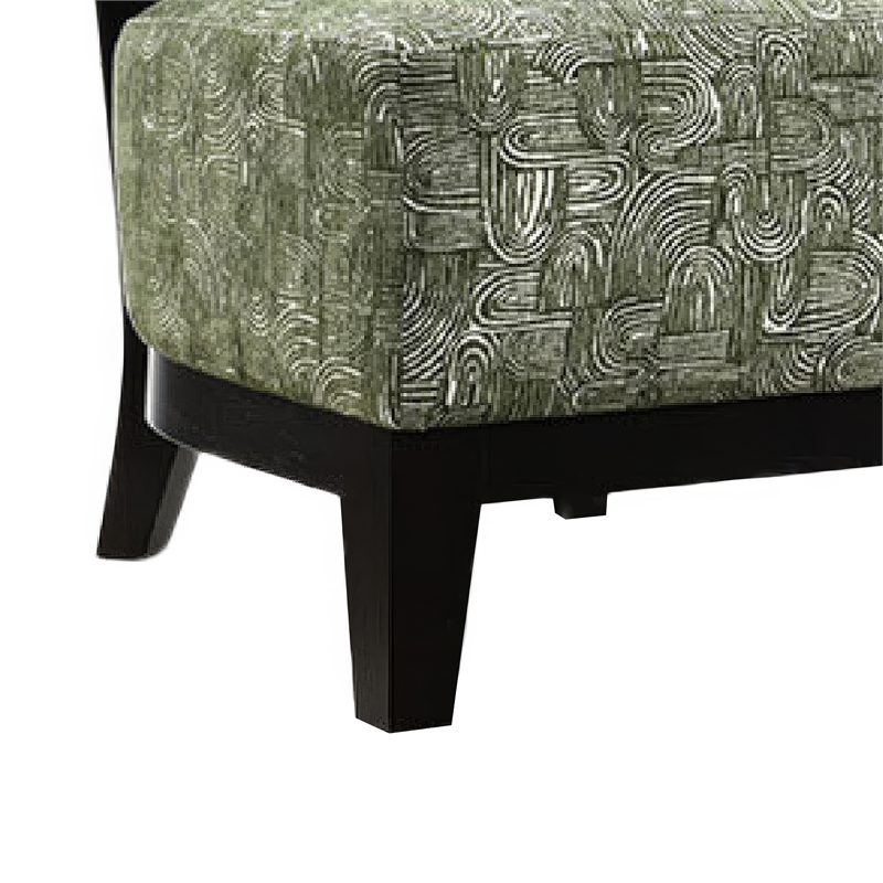 Beth Accent Chair with Angled Back- Black Wood- Green Abstract Fabric