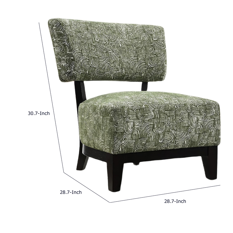 Beth Accent Chair with Angled Back- Black Wood- Green Abstract Fabric