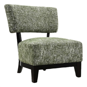 Beth Accent Chair with Angled Back- Black Wood- Green Abstract Fabric