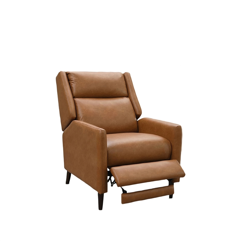 Pushback Recliner Chair- High Back and Tapered Legs- Brown Faux-Leather