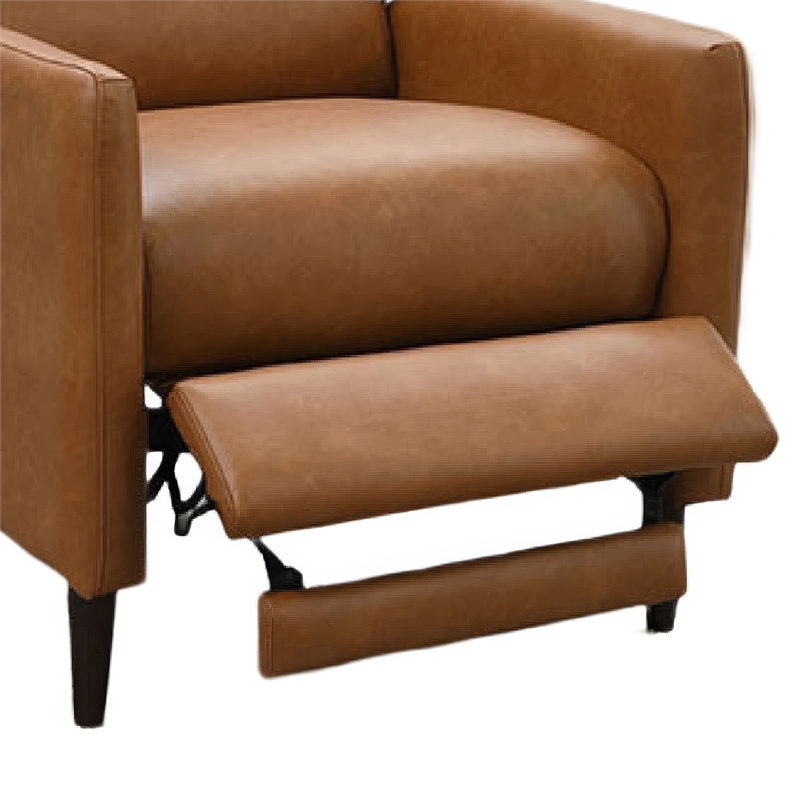 Pushback Recliner Chair- High Back and Tapered Legs- Brown Faux-Leather