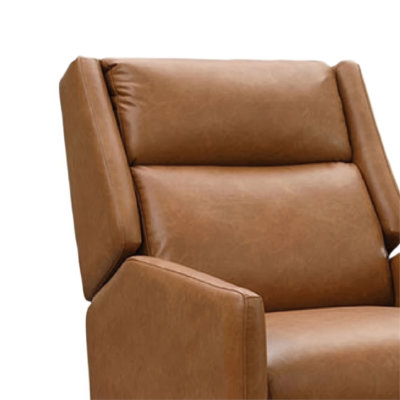 Pushback Recliner Chair- High Back and Tapered Legs- Brown Faux-Leather