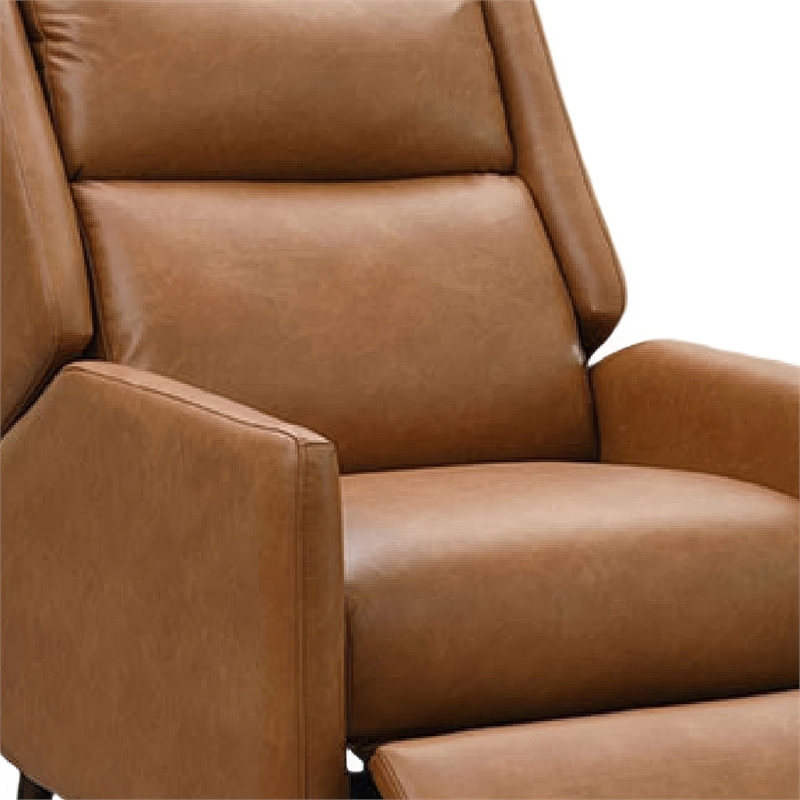 Pushback Recliner Chair- High Back and Tapered Legs- Brown Faux-Leather
