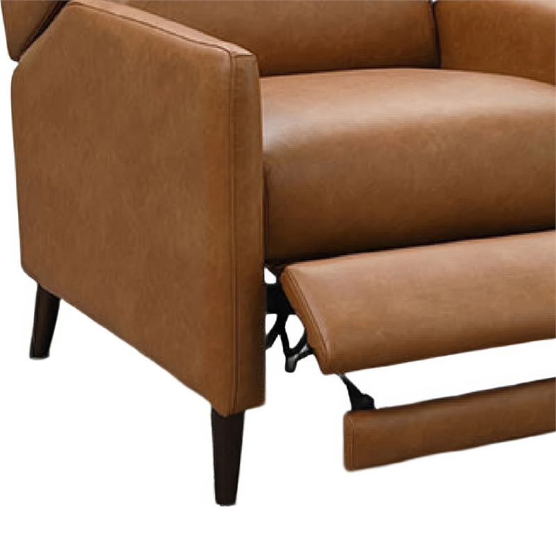 Pushback Recliner Chair- High Back and Tapered Legs- Brown Faux-Leather
