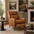 Pushback Recliner Chair- High Back and Tapered Legs- Brown Faux-Leather
