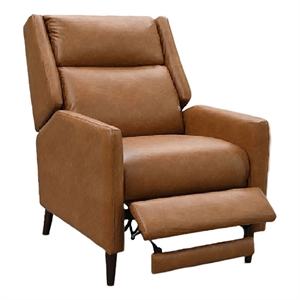 Pushback Recliner Chair- High Back and Tapered Legs- Brown Faux-Leather