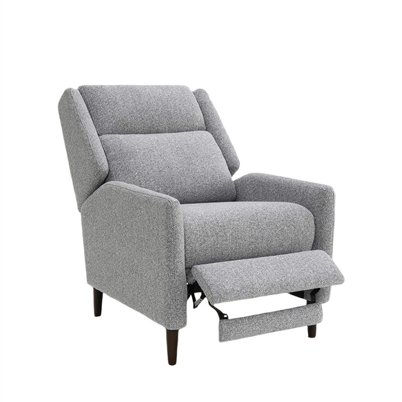 Cien Pushback Recliner Chair with High Back and Tapered Legs- Gray Fabric