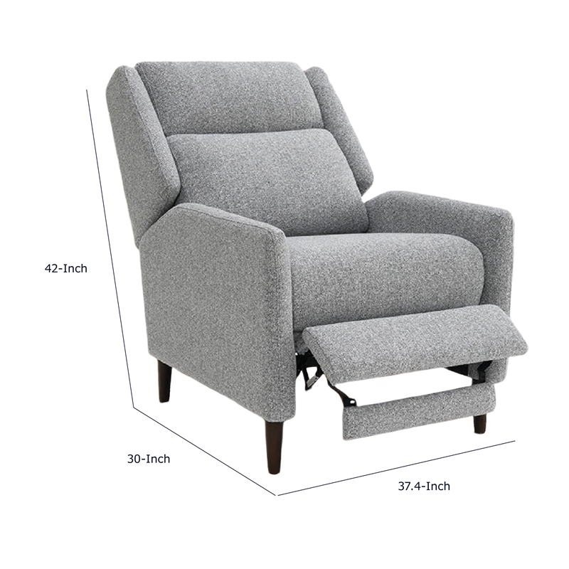 Cien Pushback Recliner Chair with High Back and Tapered Legs- Gray Fabric