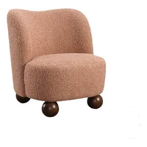 Dave Armless Accent Chair with Wooden Ball Feet- Pink Boucle Fabric