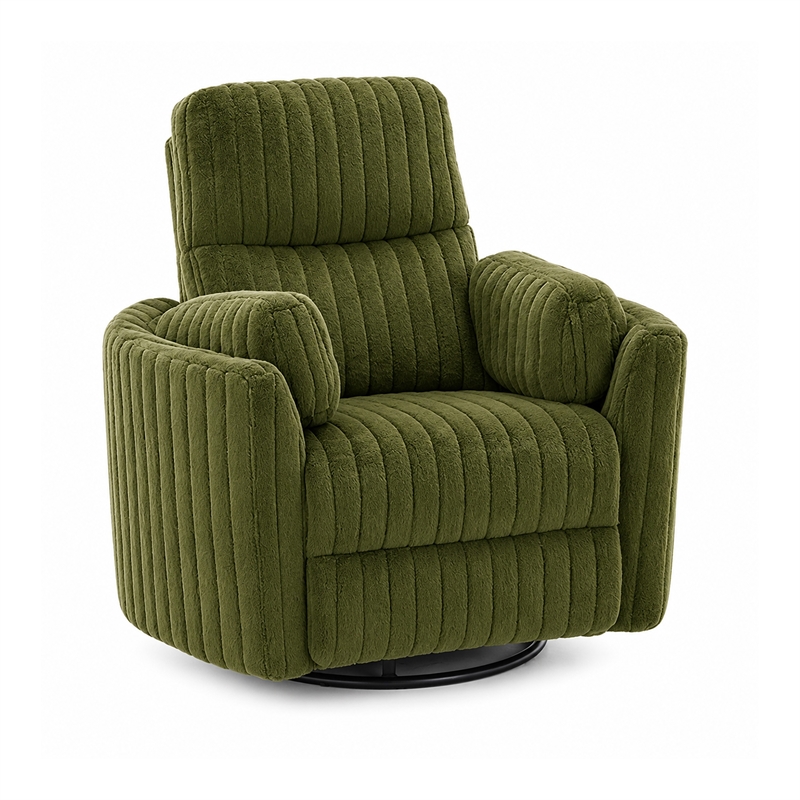 Bela Power Glider Recliner Swivel Chair- Eucalyptus Wood- Green Fabric