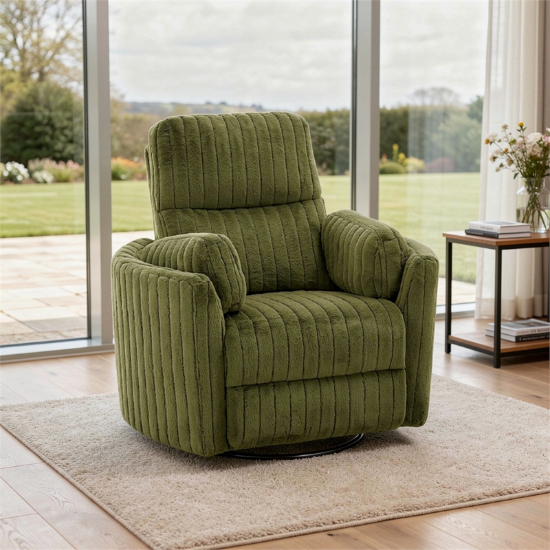 Bela Power Glider Recliner Swivel Chair- Eucalyptus Wood- Green Fabric