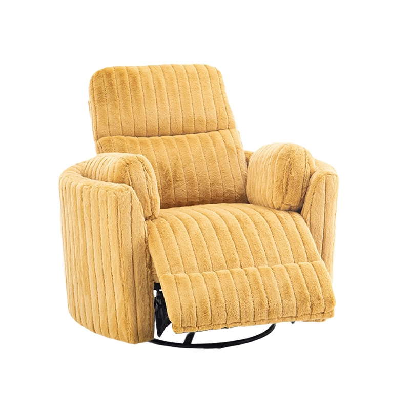 Power Glider Recliner Chair with Swivel- Eucalyptus Wood- Yellow Fabric