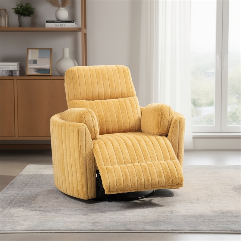 Power Glider Recliner Chair with Swivel- Eucalyptus Wood- Yellow Fabric