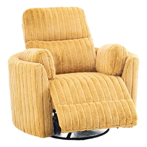 Power Glider Recliner Chair with Swivel- Eucalyptus Wood- Yellow Fabric