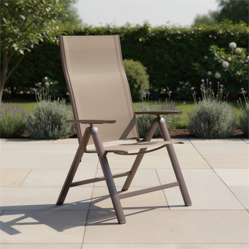 Amey Adjustable Outdoor Chair- Set of 2- Gunmetal Aluminum- Fabric