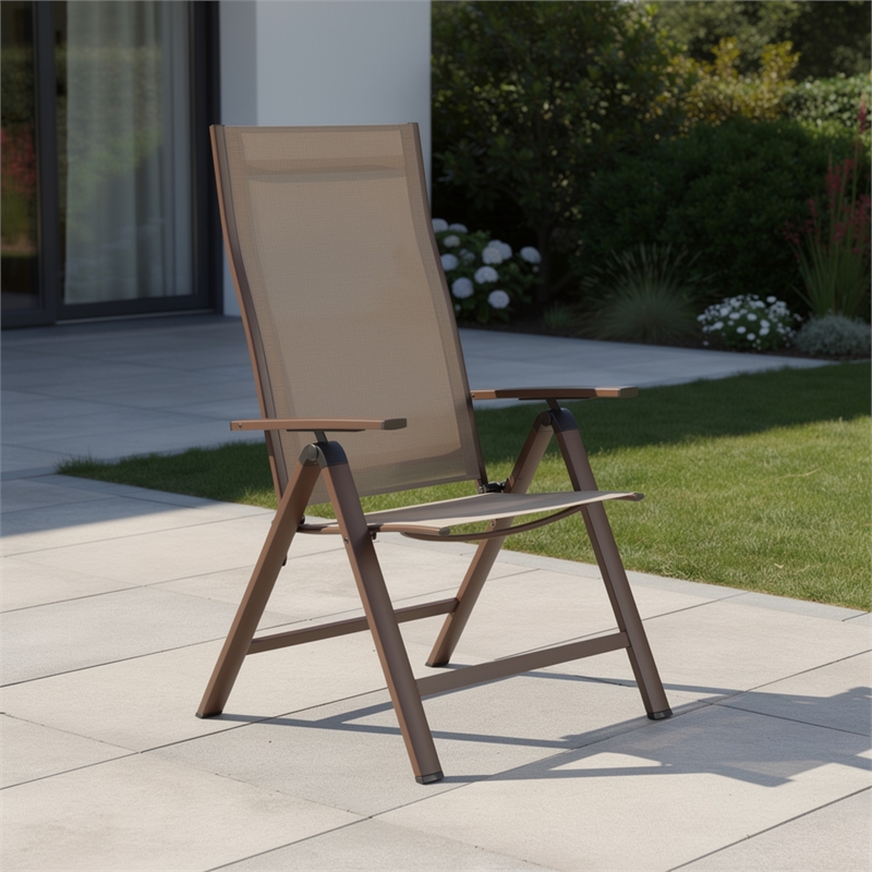 Amey Adjustable Outdoor Chair- Set of 2- Gunmetal Aluminum- Fabric
