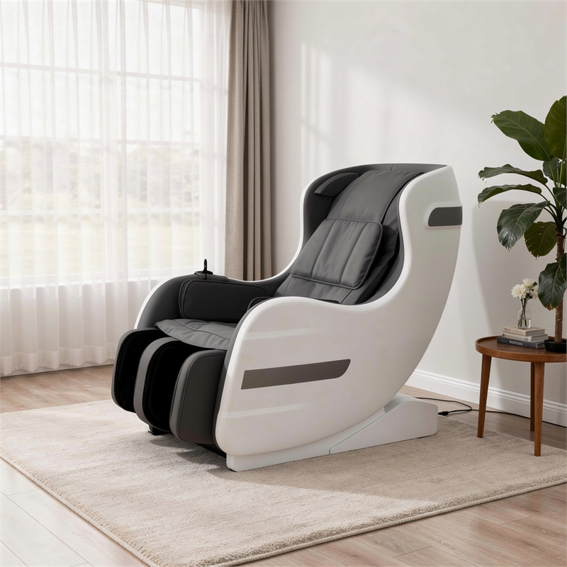 Marty 7 Modes Massage Chair with 3D Back Roller- Black Faux Leather