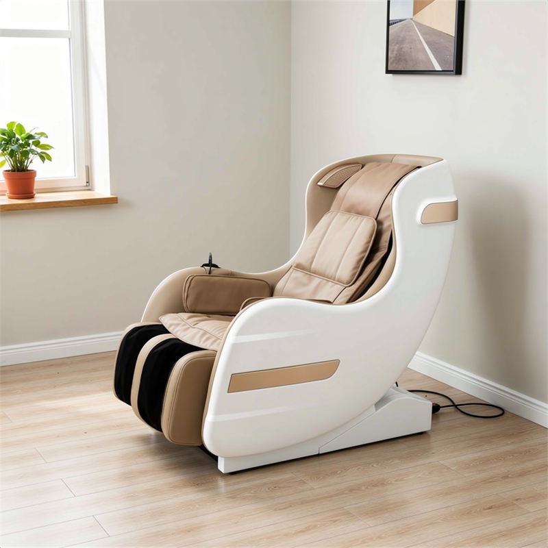 Marty 7 Modes Massage Chair with 3D Back Roller- Beige Faux Leather