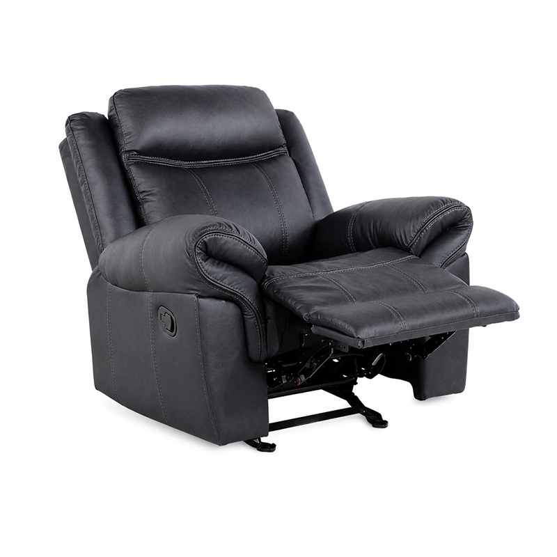 Manual Glider Recliner Chair with Solid Wood Frame- Black Faux Leather