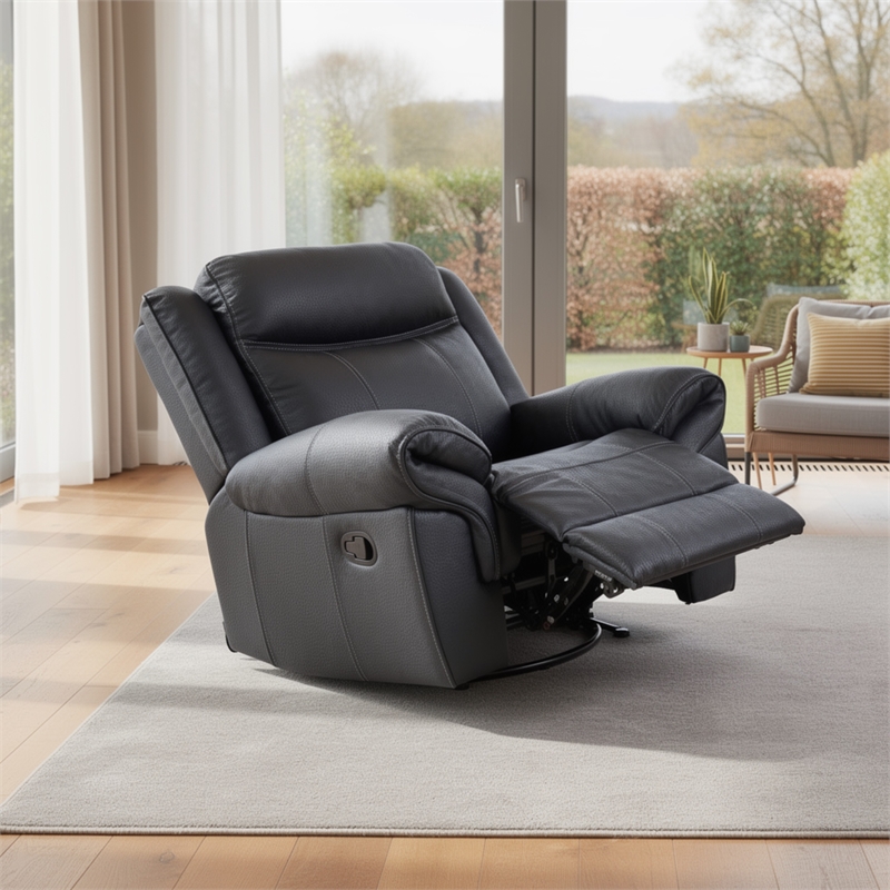 Manual Glider Recliner Chair with Solid Wood Frame- Black Faux Leather