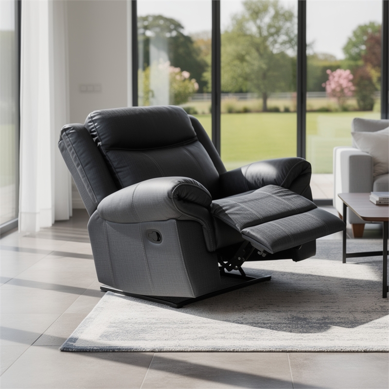 Manual Glider Recliner Chair with Solid Wood Frame- Black Faux Leather