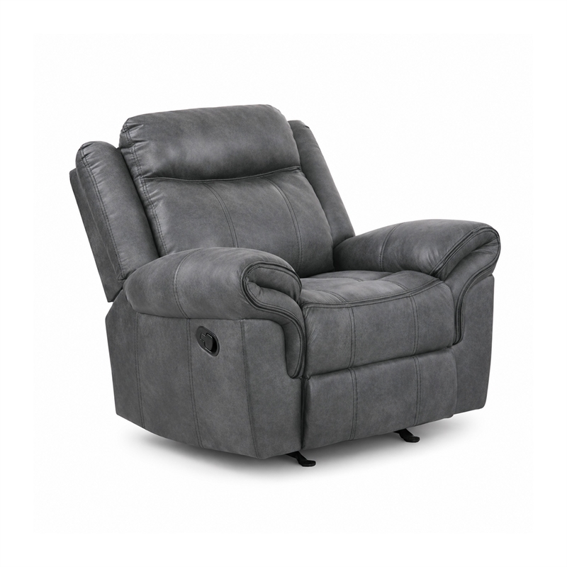 Arisa Manual Glider Recliner Chair w Wood Frame- Dark Gray Faux Leather