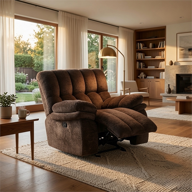 Heya Manual Glider Recliner Chair- Pillow Tufted Dark Brown