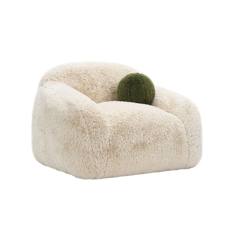 Dera Swivel Barrel Sofa Chair- Olive Green Pillow- Sand Beige Faux Fur