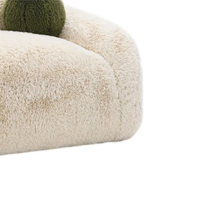 Dera Swivel Barrel Sofa Chair- Olive Green Pillow- Sand Beige Faux Fur