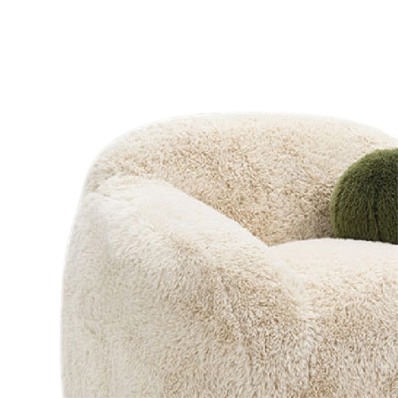 Dera Swivel Barrel Sofa Chair- Olive Green Pillow- Sand Beige Faux Fur