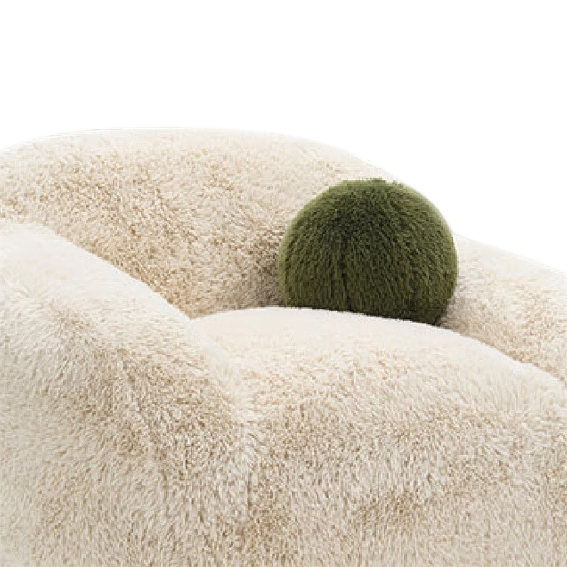Dera Swivel Barrel Sofa Chair- Olive Green Pillow- Sand Beige Faux Fur