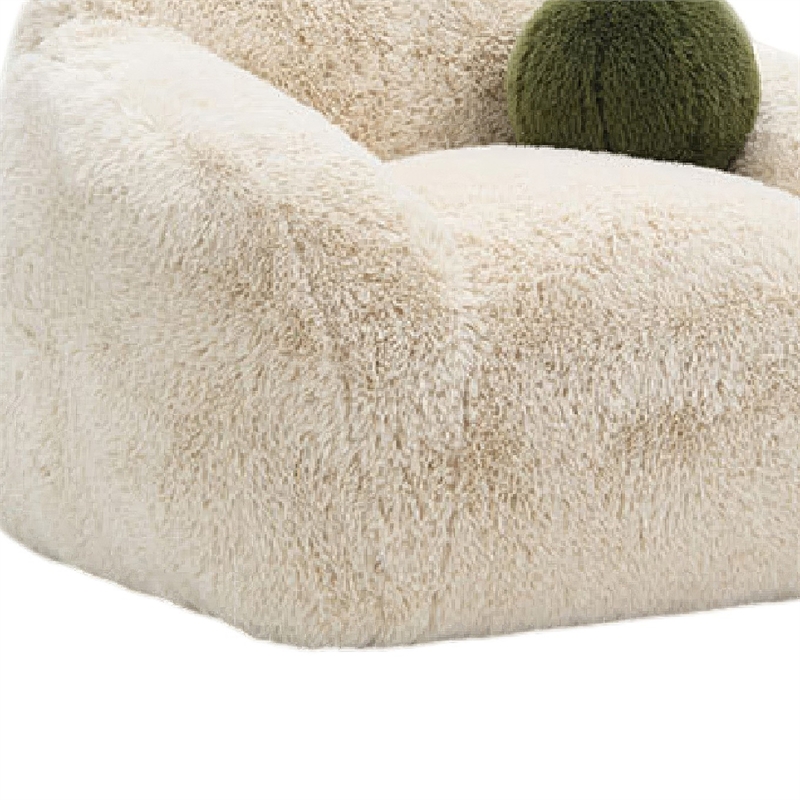 Dera Swivel Barrel Sofa Chair- Olive Green Pillow- Sand Beige Faux Fur