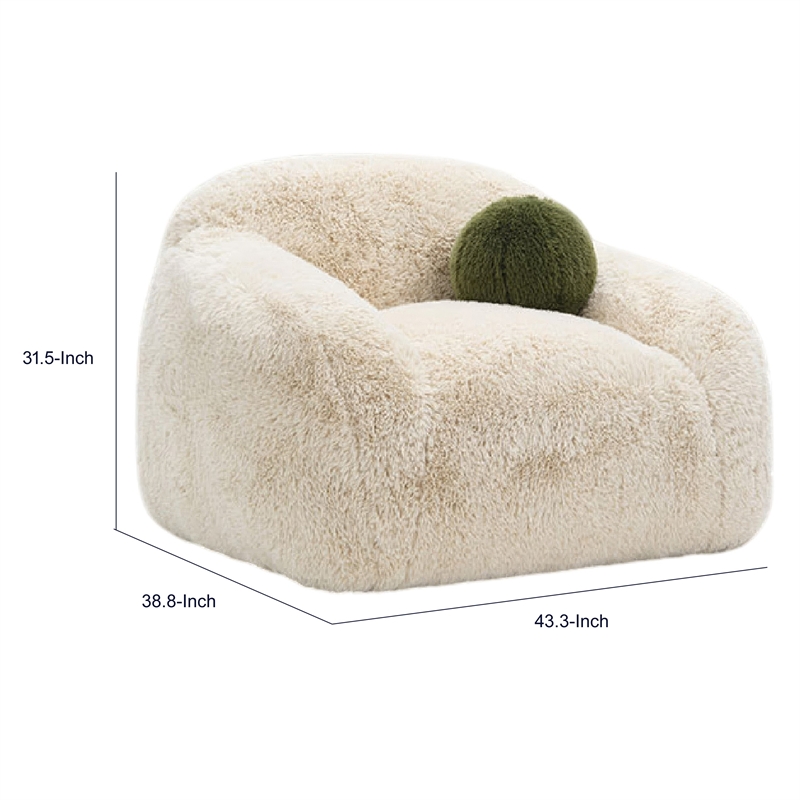 Dera Swivel Barrel Sofa Chair- Olive Green Pillow- Sand Beige Faux Fur