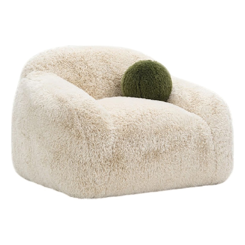 Dera Swivel Barrel Sofa Chair- Olive Green Pillow- Sand Beige Faux Fur