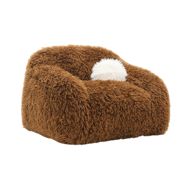 Dera Swivel Barrel Sofa Chair- White Pillow- Camel Brown Faux Fur