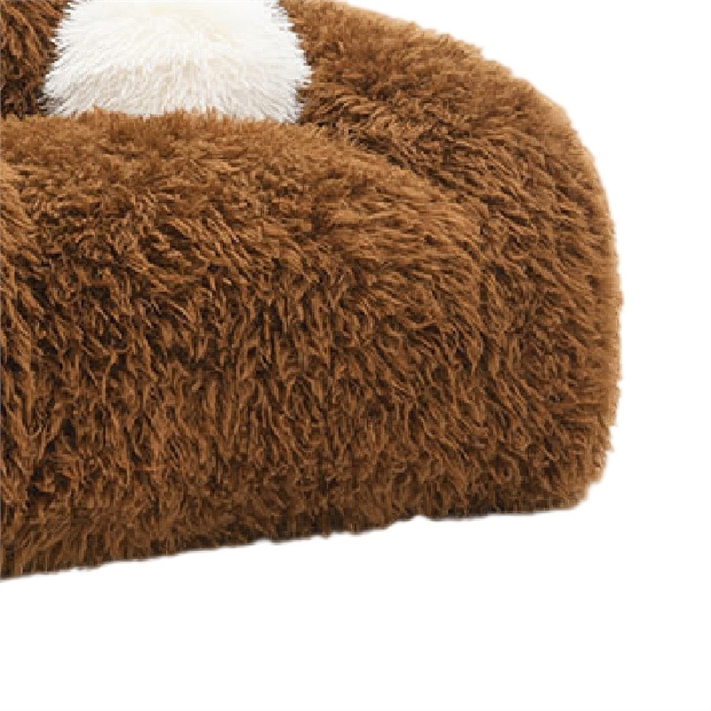 Dera Swivel Barrel Sofa Chair- White Pillow- Camel Brown Faux Fur
