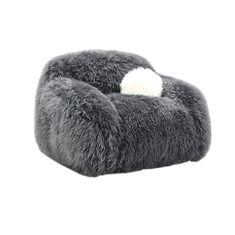 Dera Swivel Barrel Sofa Chair- White Pillow- Dark Gray Faux Fur