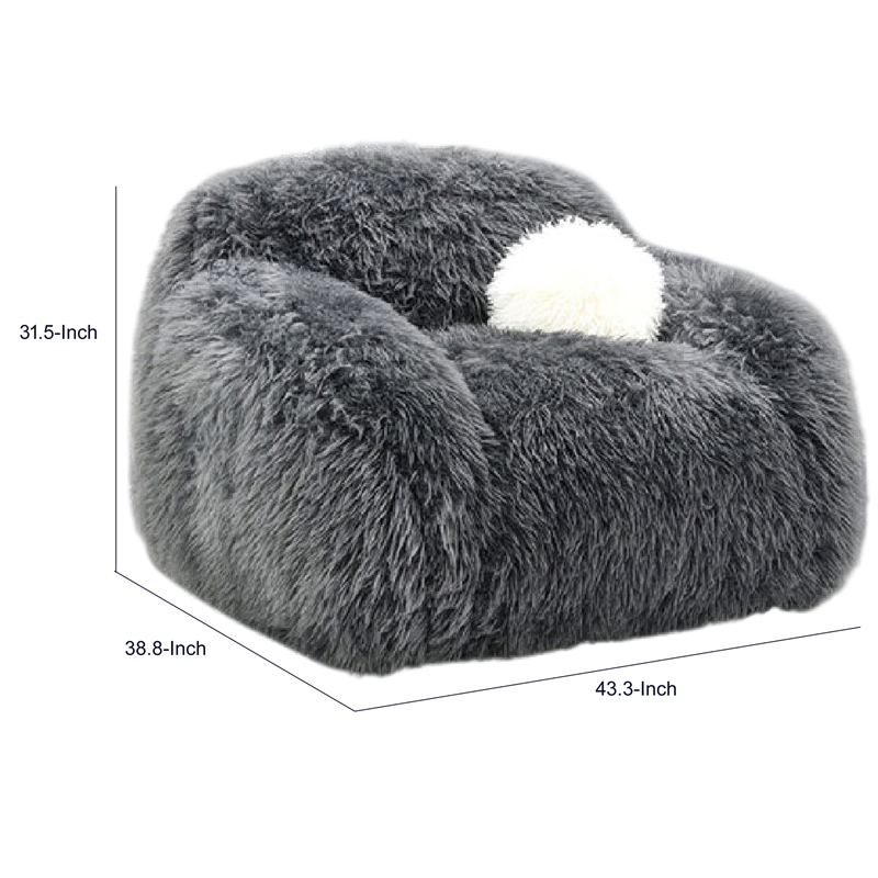 Dera Swivel Barrel Sofa Chair- White Pillow- Dark Gray Faux Fur