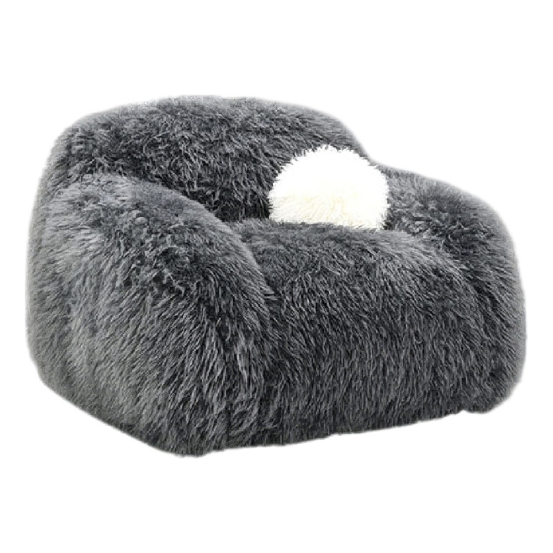 Dera Swivel Barrel Sofa Chair- White Pillow- Dark Gray Faux Fur