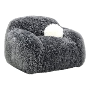 Dera Swivel Barrel Sofa Chair- White Pillow- Dark Gray Faux Fur