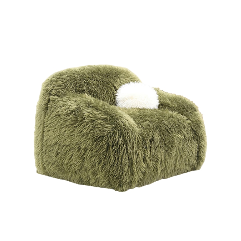 Dera Swivel Barrel Sofa Chair- White Pillow- Plush Green Faux Fur