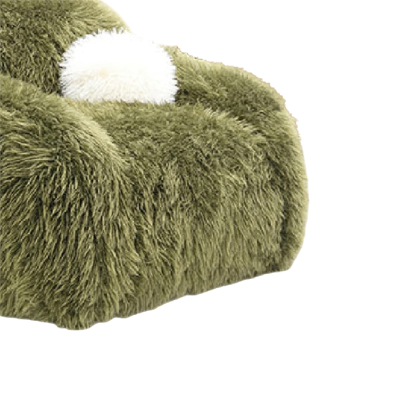Dera Swivel Barrel Sofa Chair- White Pillow- Plush Green Faux Fur