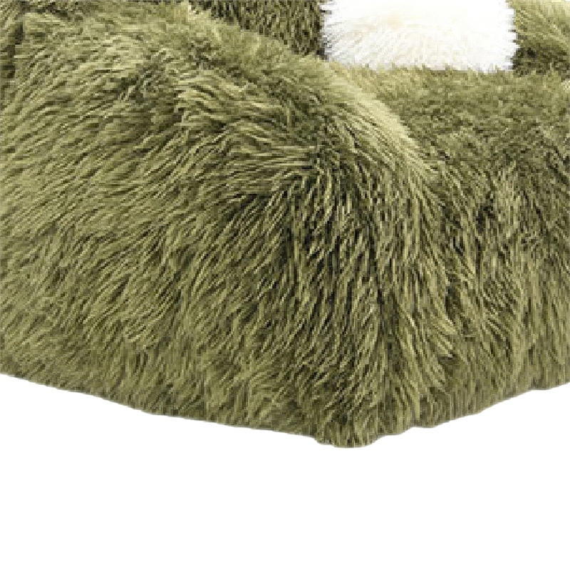 Dera Swivel Barrel Sofa Chair- White Pillow- Plush Green Faux Fur